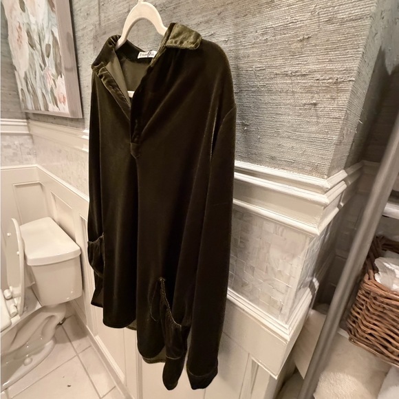 Large r. Vivimos Womens Velvet Long Sleeve Pocket Casual Mini Shirt Dress green - Picture 12 of 14